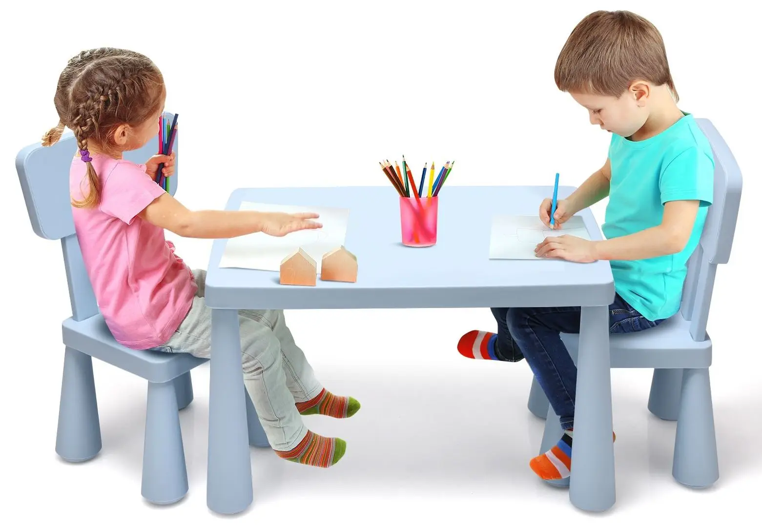 Set masa+2 scaune Costway HW66810BL (Blue)