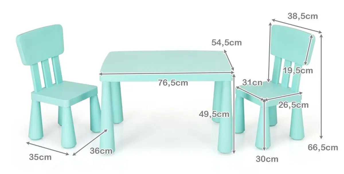 Set masa+2 scaune Costway HW66810GN (Mint)