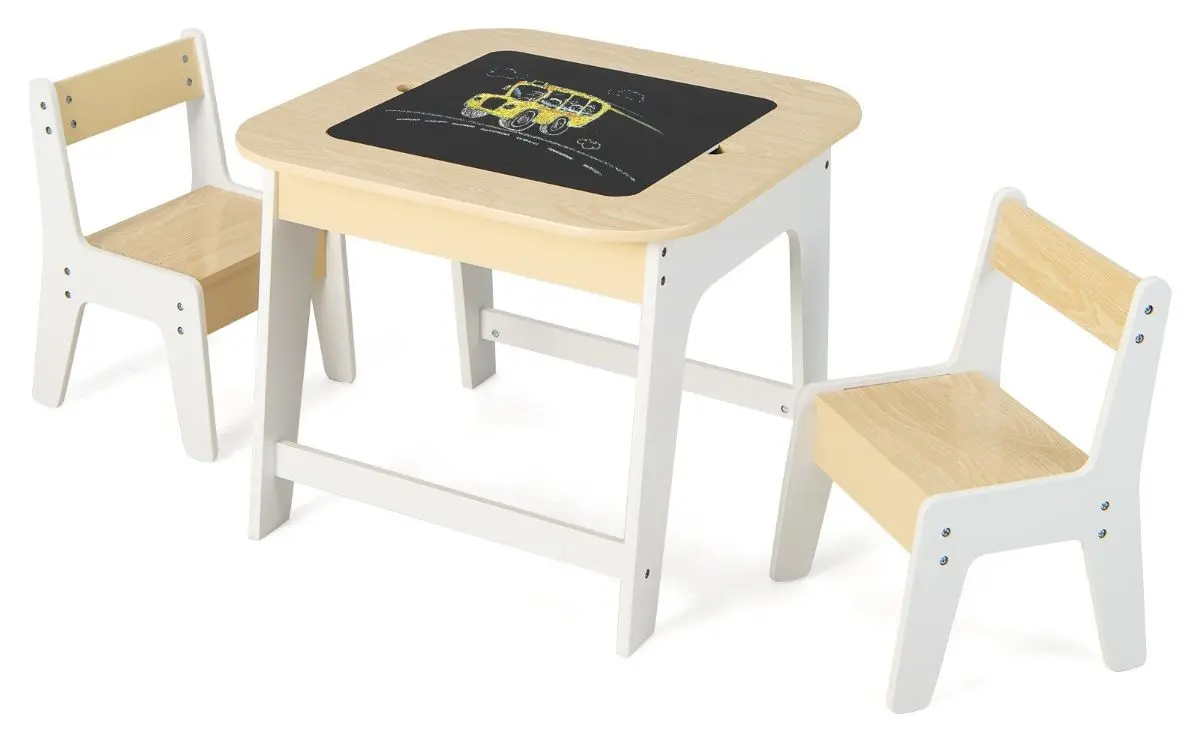 Set masa+2 scaune Costway HY10104YW (White/Natural)