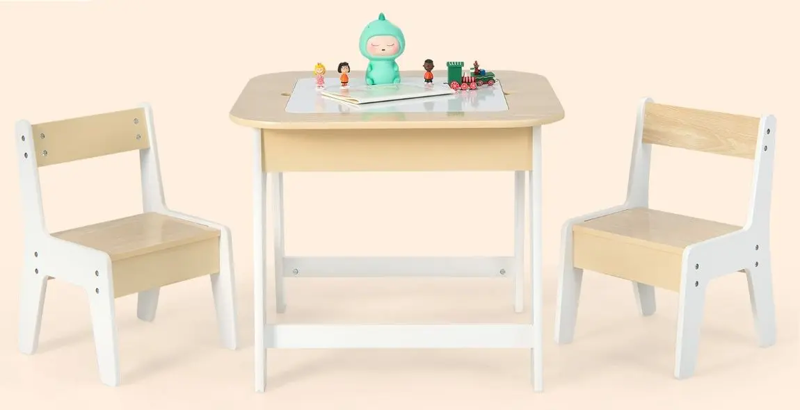 Set masa+2 scaune Costway HY10104YW (White/Natural)