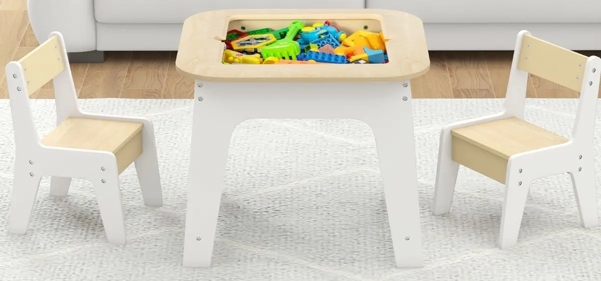 Set masa+2 scaune Costway HY10104YW (White/Natural)