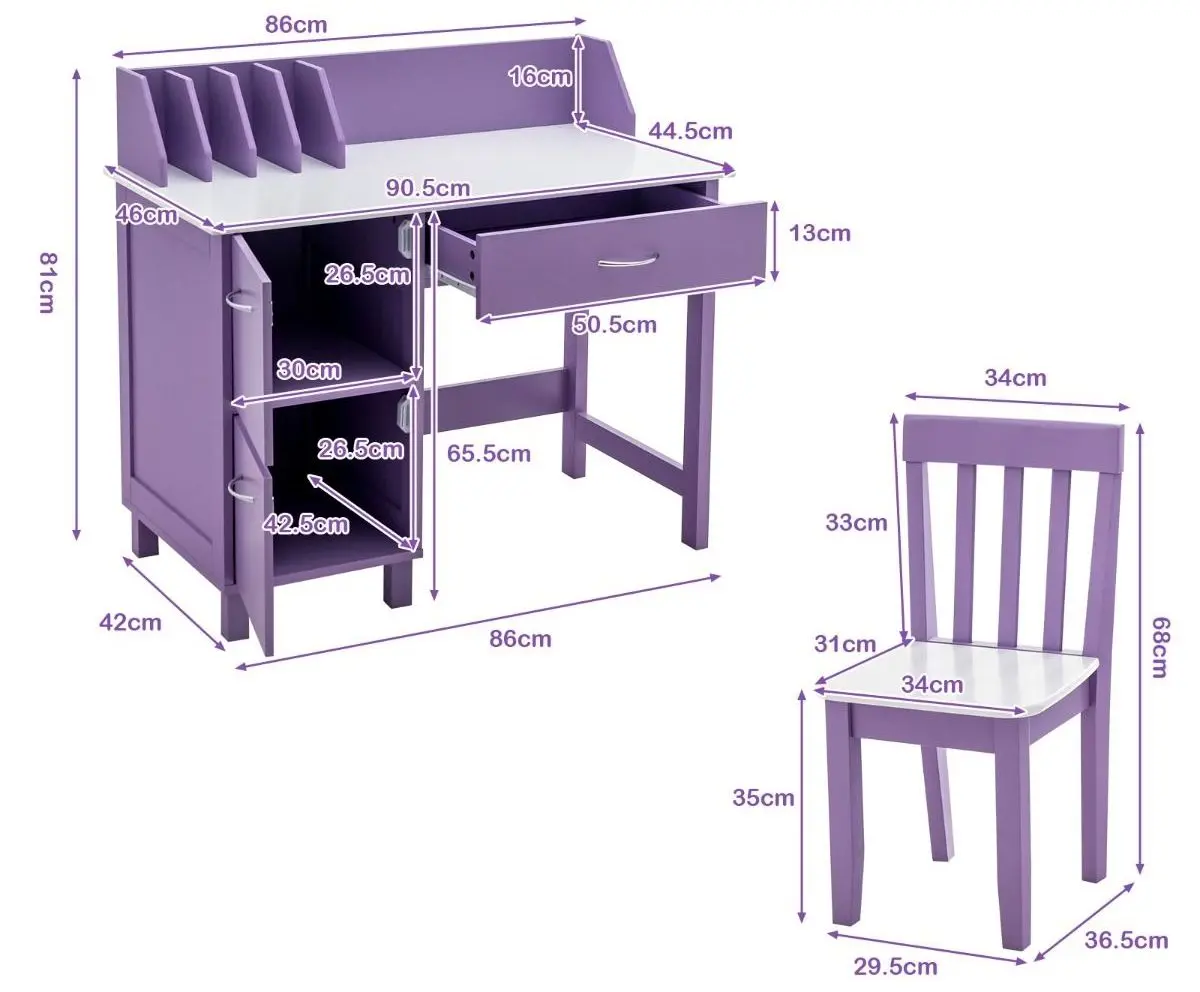 Набор стол+стульчик Costway HW66181PL (Purple) - 3