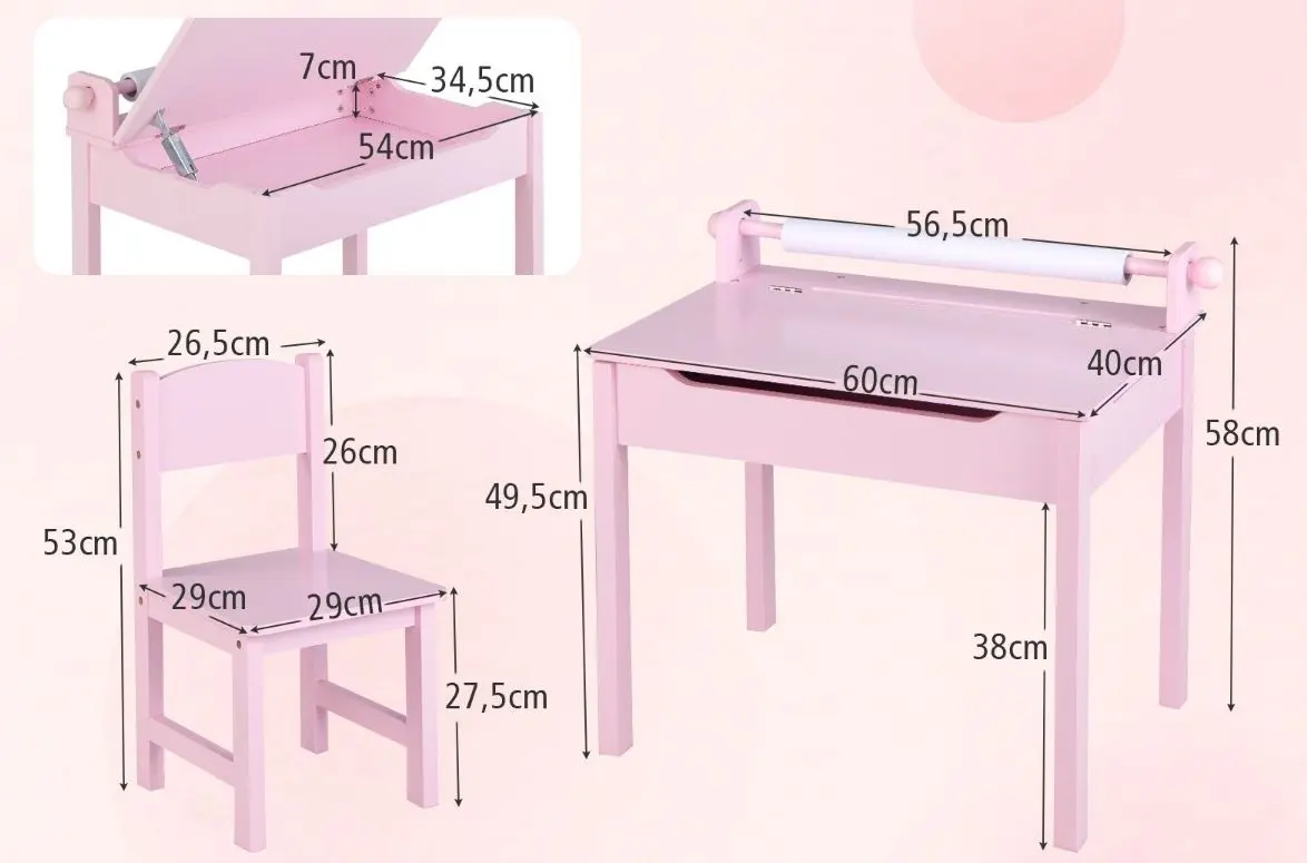 Set masa+scaun Costway HY10125PI (Pink)