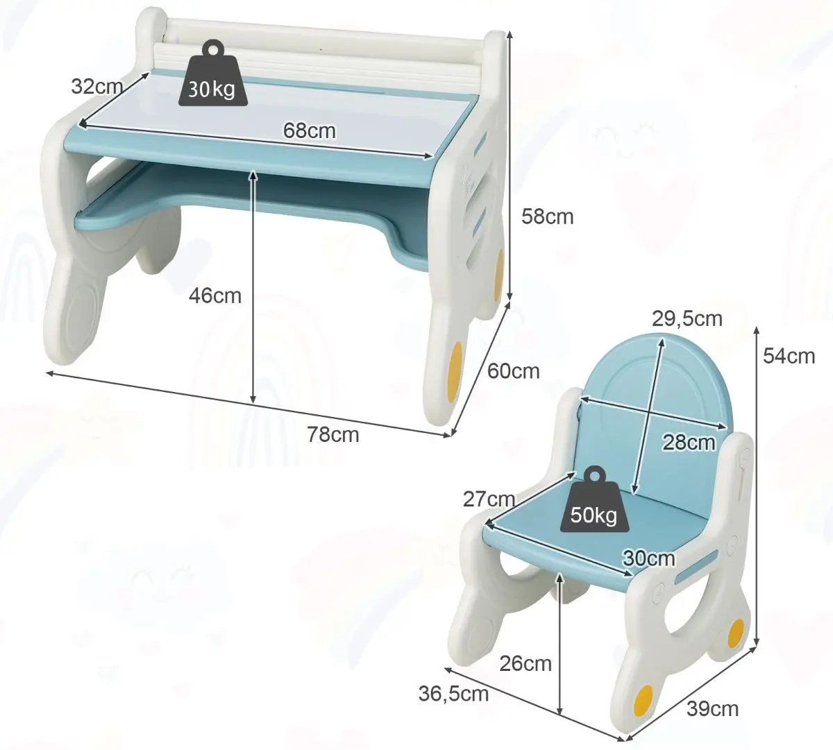 Set masa+scaun Costway TP10119BL (White/Blue)