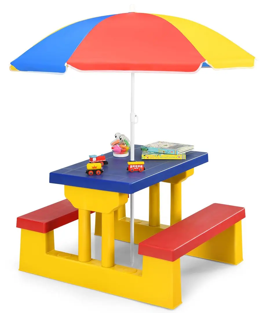 Столик с лавочками Costway OP70475CL (Yellow/Blue) - 8