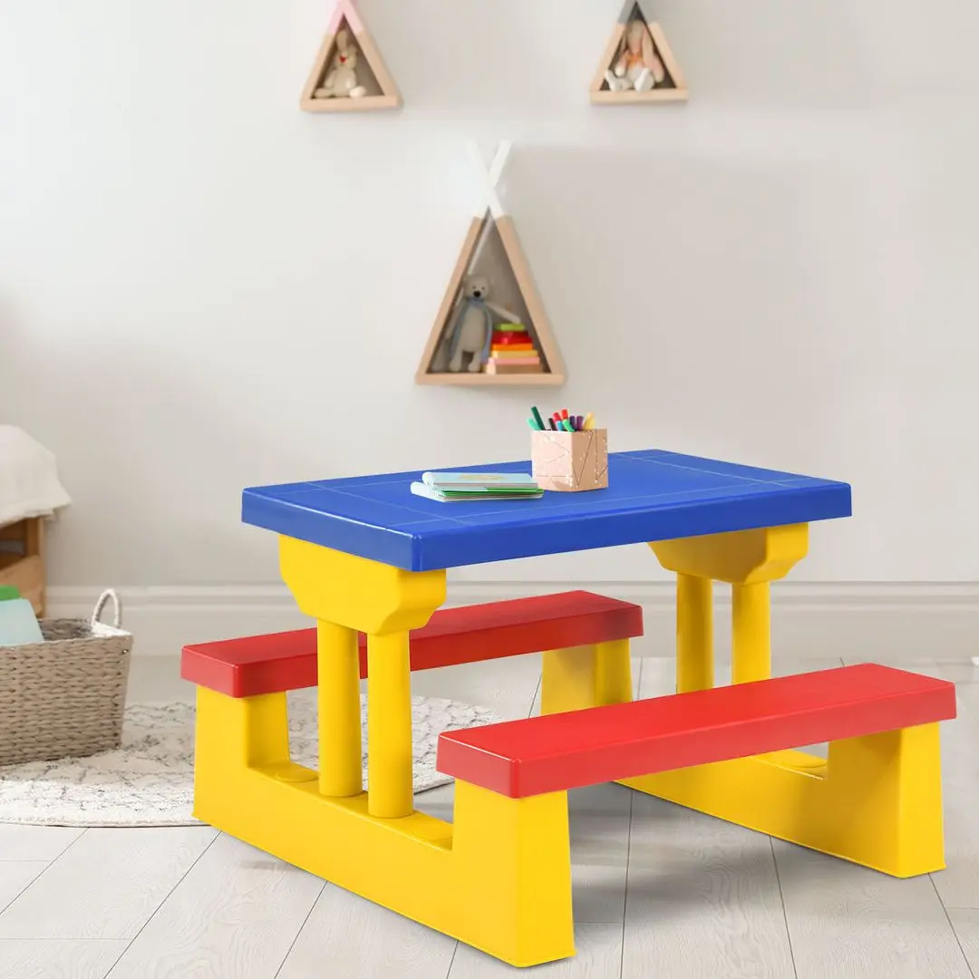 Столик с лавочками Costway OP70475CL (Yellow/Blue) - 4
