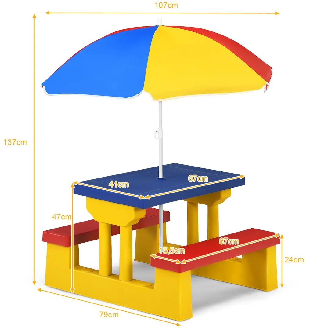Столик с лавочками Costway OP70475CL (Yellow/Blue) - 3