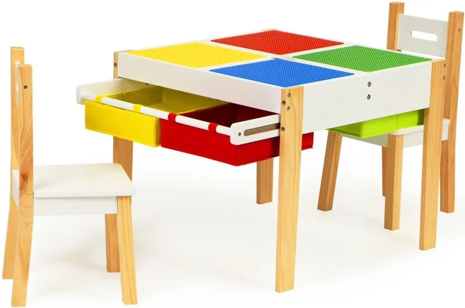 Set masa+2 scaune Ecotoys XKF002 (White/Natural)