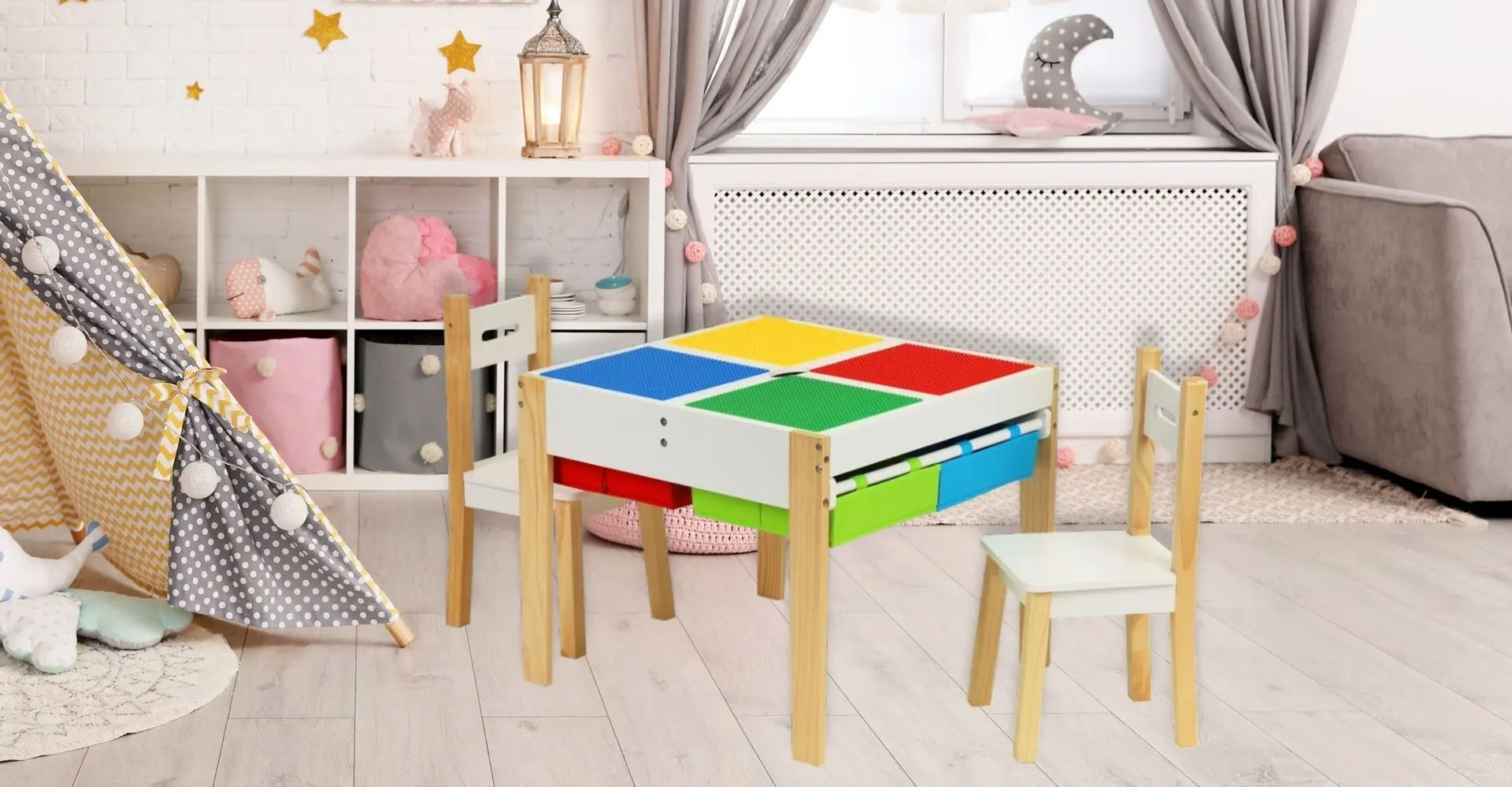 Set masa+2 scaune Ecotoys XKF002 (White/Natural)