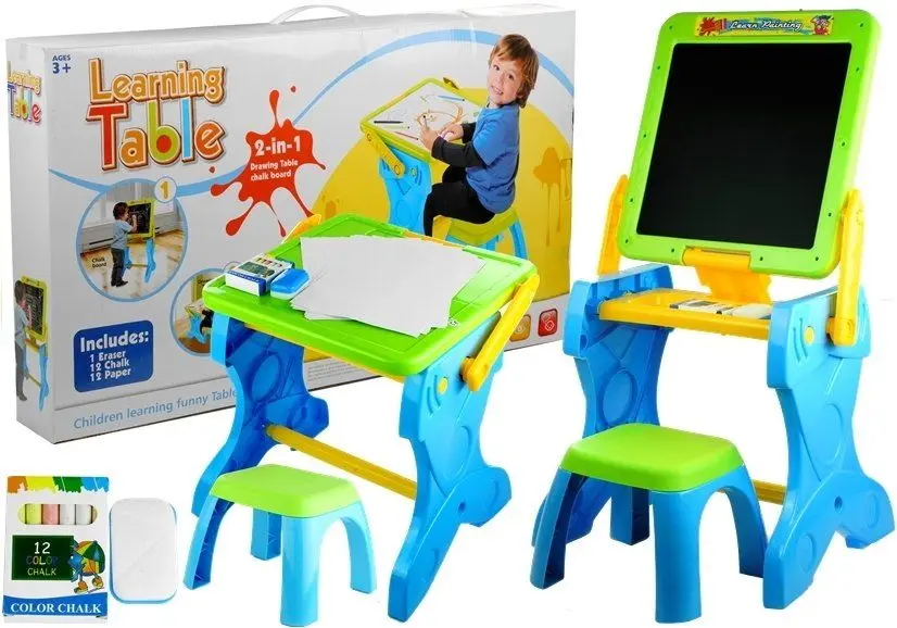 Set masa+scaun 2in1 LeanToys Learning Table 3292 (Blue/Green) - 10