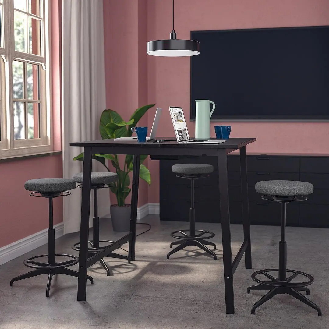 Masa pentru conferinte Ikea Mittzon 140x108x105 (Furnir frasin/Negru vopsit/Negru)