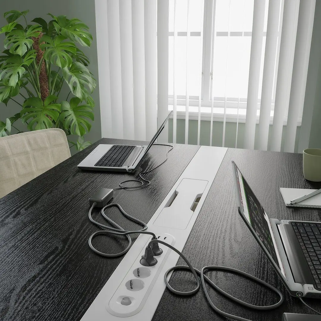 Masa pentru conferinte Ikea Mittzon 140x108x75 (Furnir Frasin/Negru vopsit/Alb)