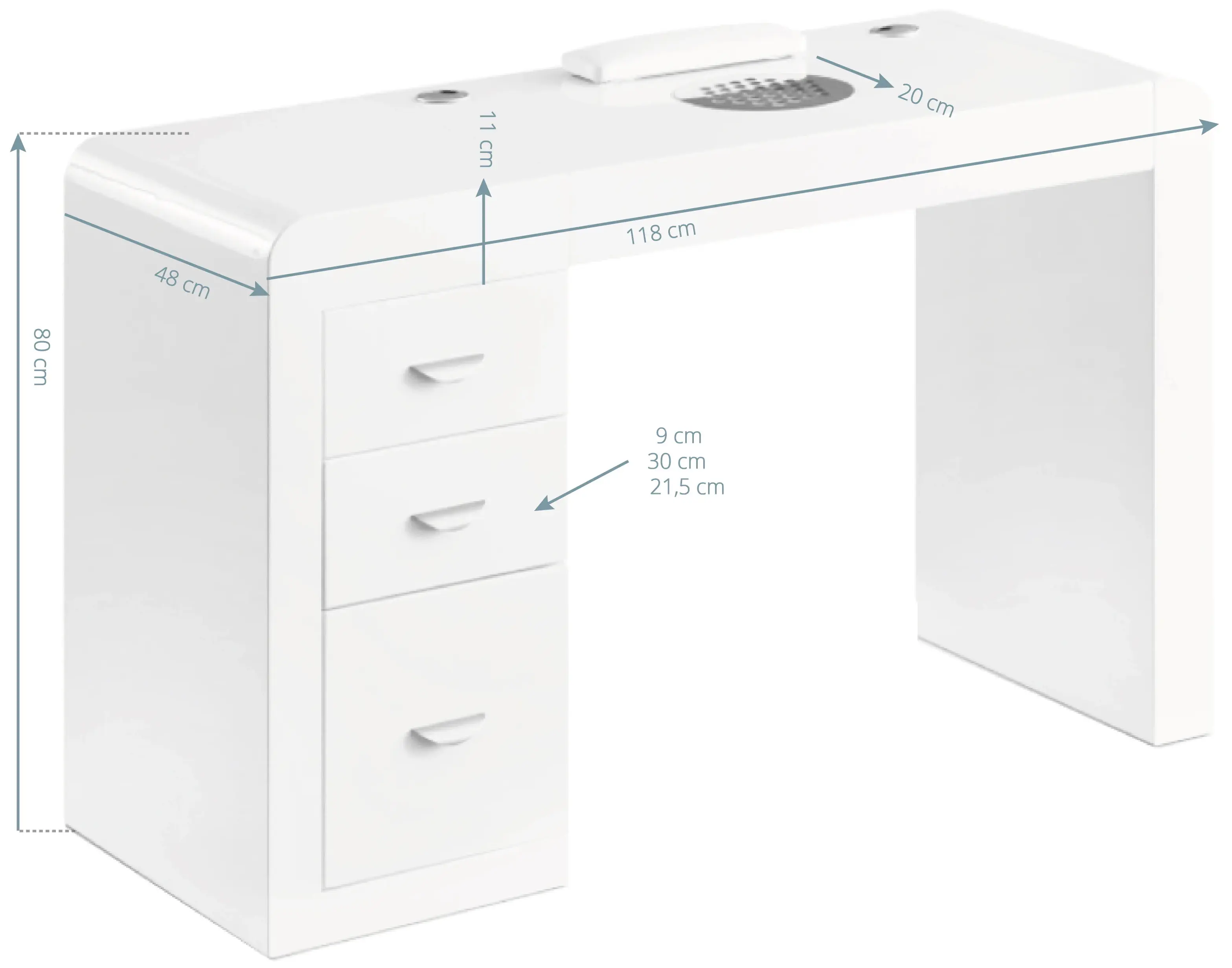 Masa manichiură cu aspirator Activeshop 312 132081 Right (White)