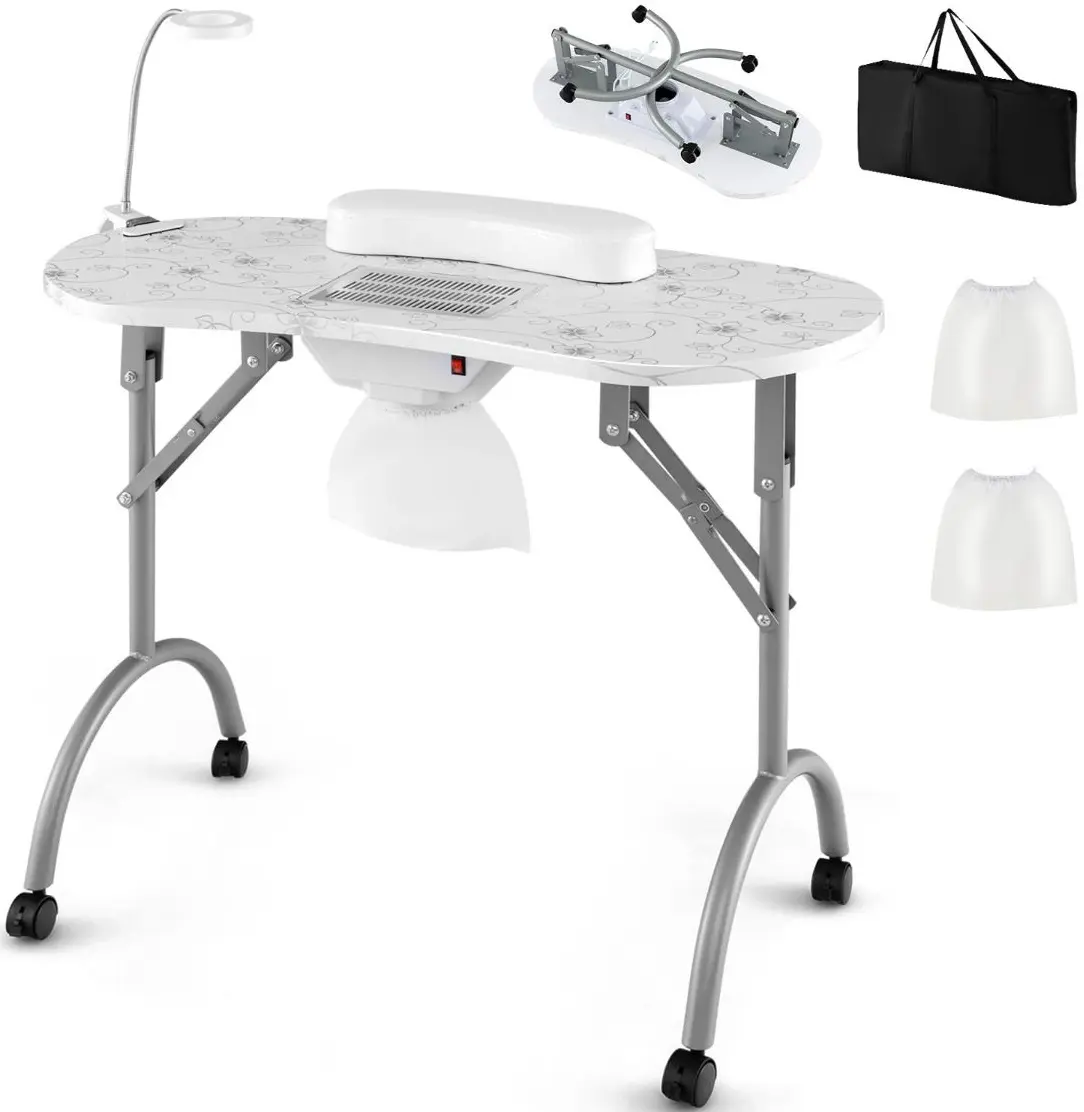 Masa de manichiura pliabila Costway HB87880DE-WH (White/Grey) - 2