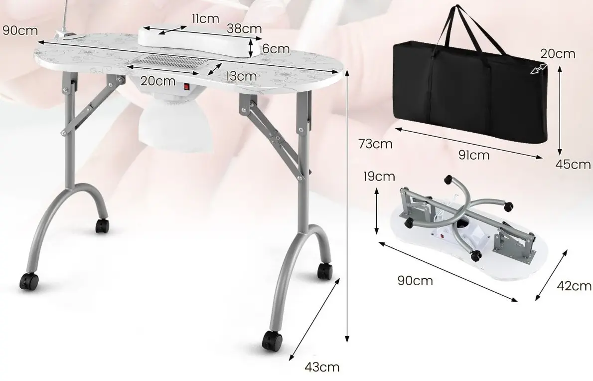 Masa de manichiura pliabila Costway HB87880DE-WH (White/Grey) - 3
