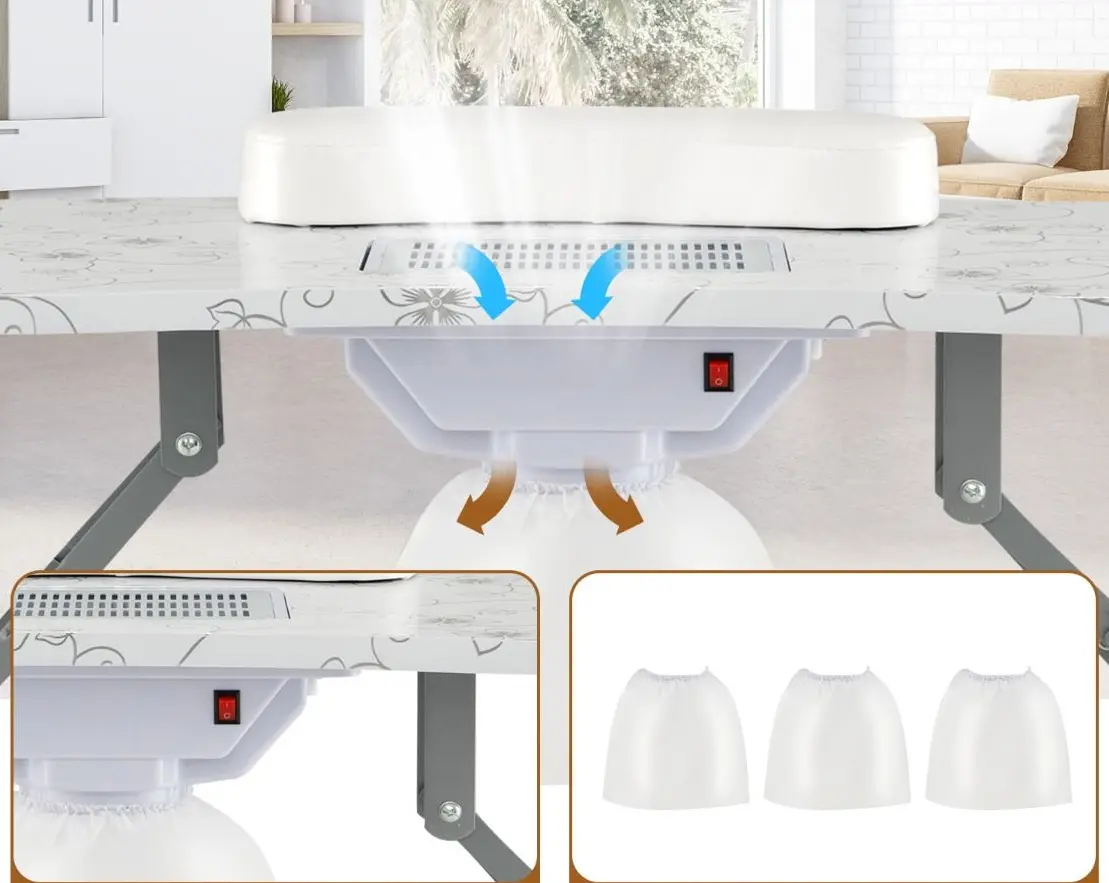 Masa de manichiura pliabila Costway HB87880DE-WH (White/Grey) - 4