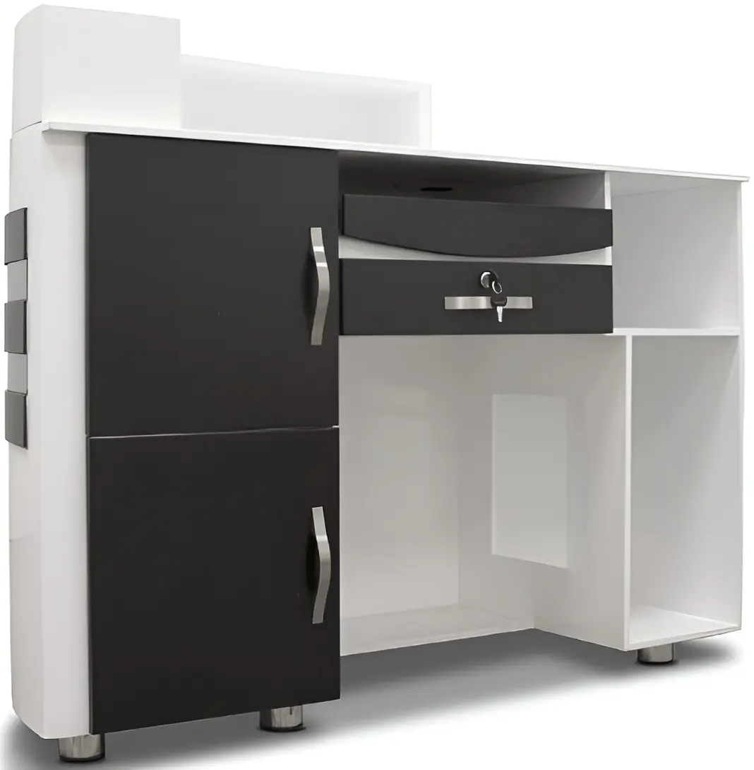 Birou de receptie Quirumed 359-HKT457 (White/Black/Silver) - 2