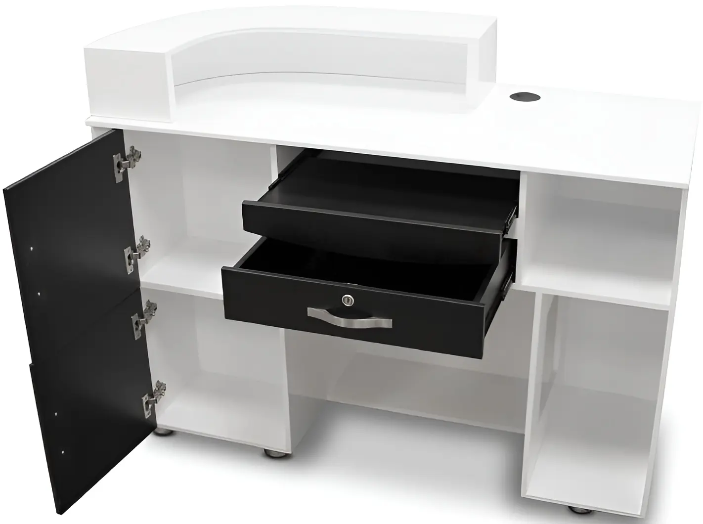 Birou de receptie Quirumed 359-HKT457 (White/Black/Silver) - 3