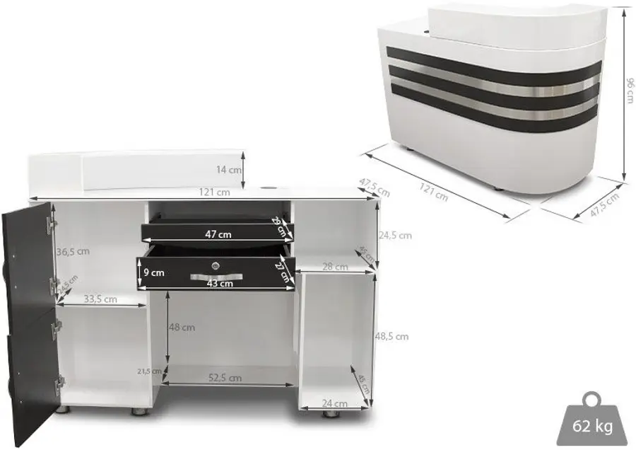 Birou de receptie Quirumed 359-HKT457 (White/Black/Silver) - 4