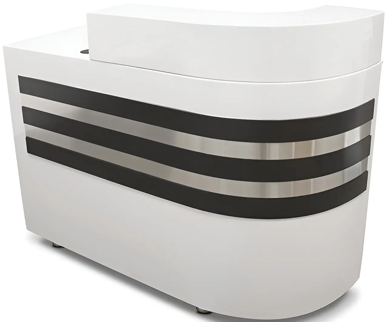 Birou de receptie Quirumed 359-HKT457 (White/Black/Silver)