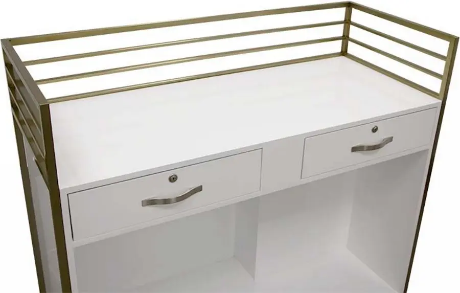 Birou de receptie Quirumed 359-HKT855 (White/Gold) - 2