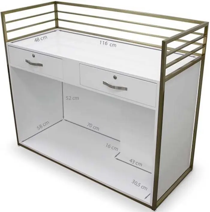 Birou de receptie Quirumed 359-HKT855 (White/Gold) - 3