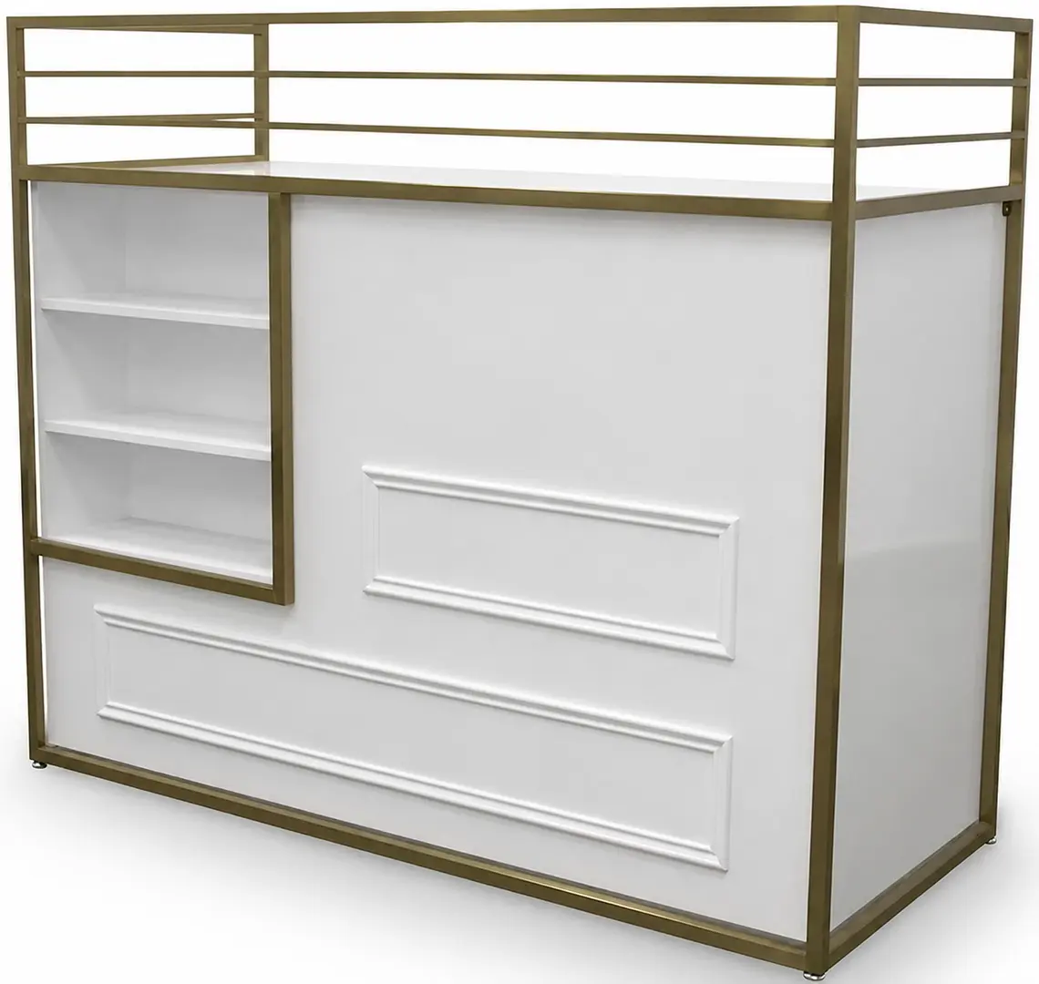 Birou de receptie Quirumed 359-HKT855 (White/Gold)