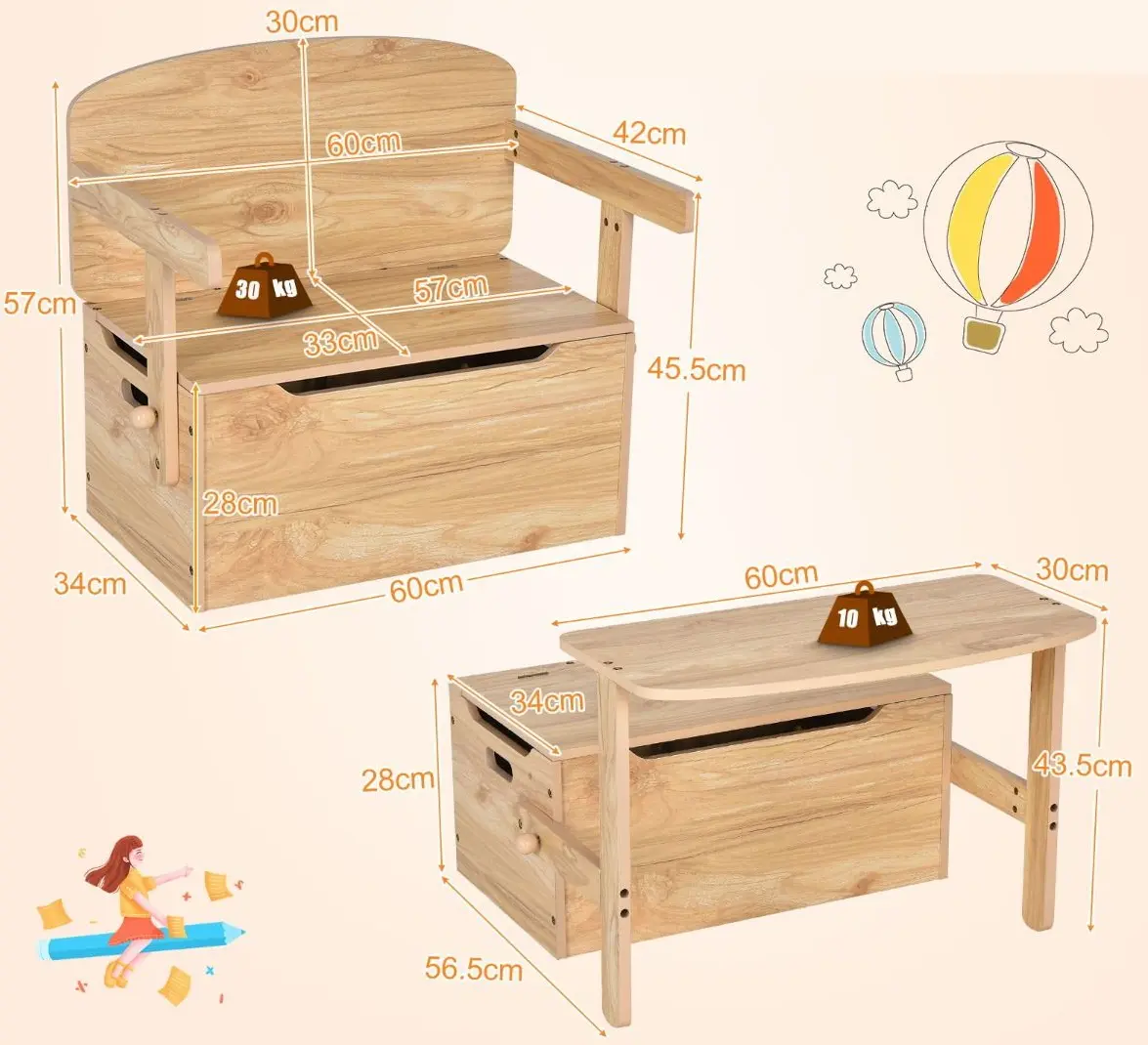 Masuta pentru copii 3in1 Costway HY10403NA (Natural)