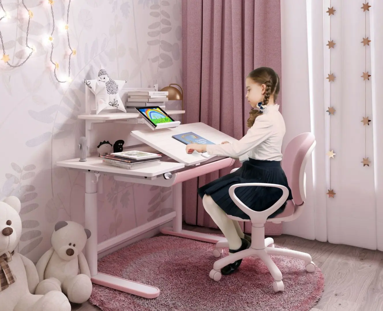 Masa cu mecanism de ridicare Flat Upgrade Kids (Pink)