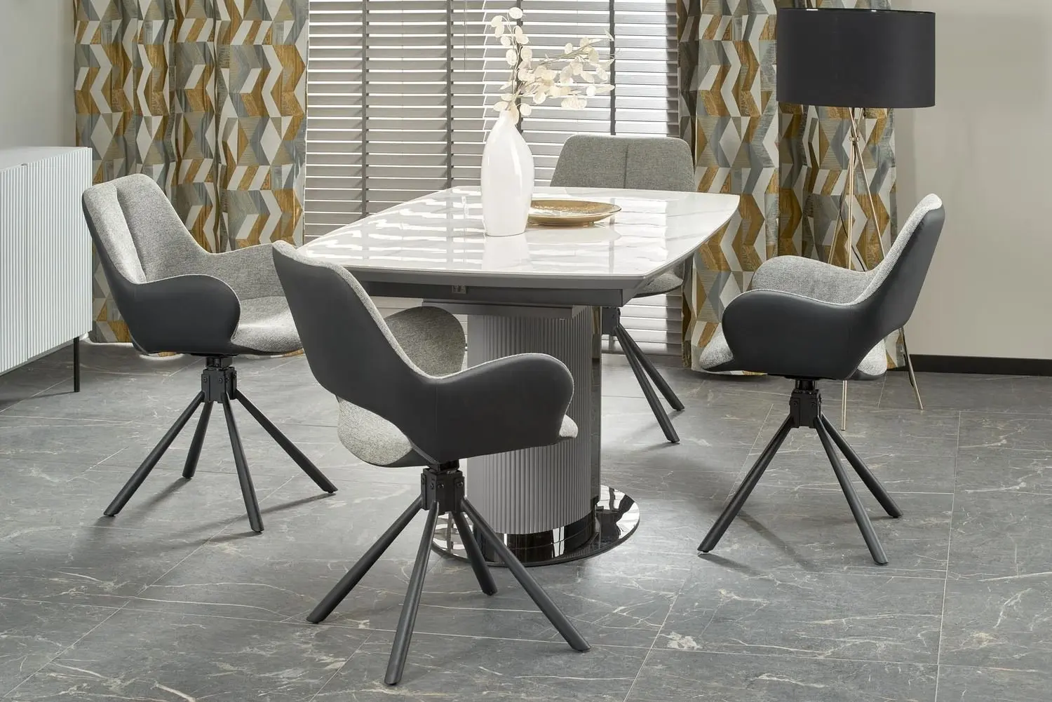 Стол раскладной Halmar Dancan (White Marble/Grey/Black)