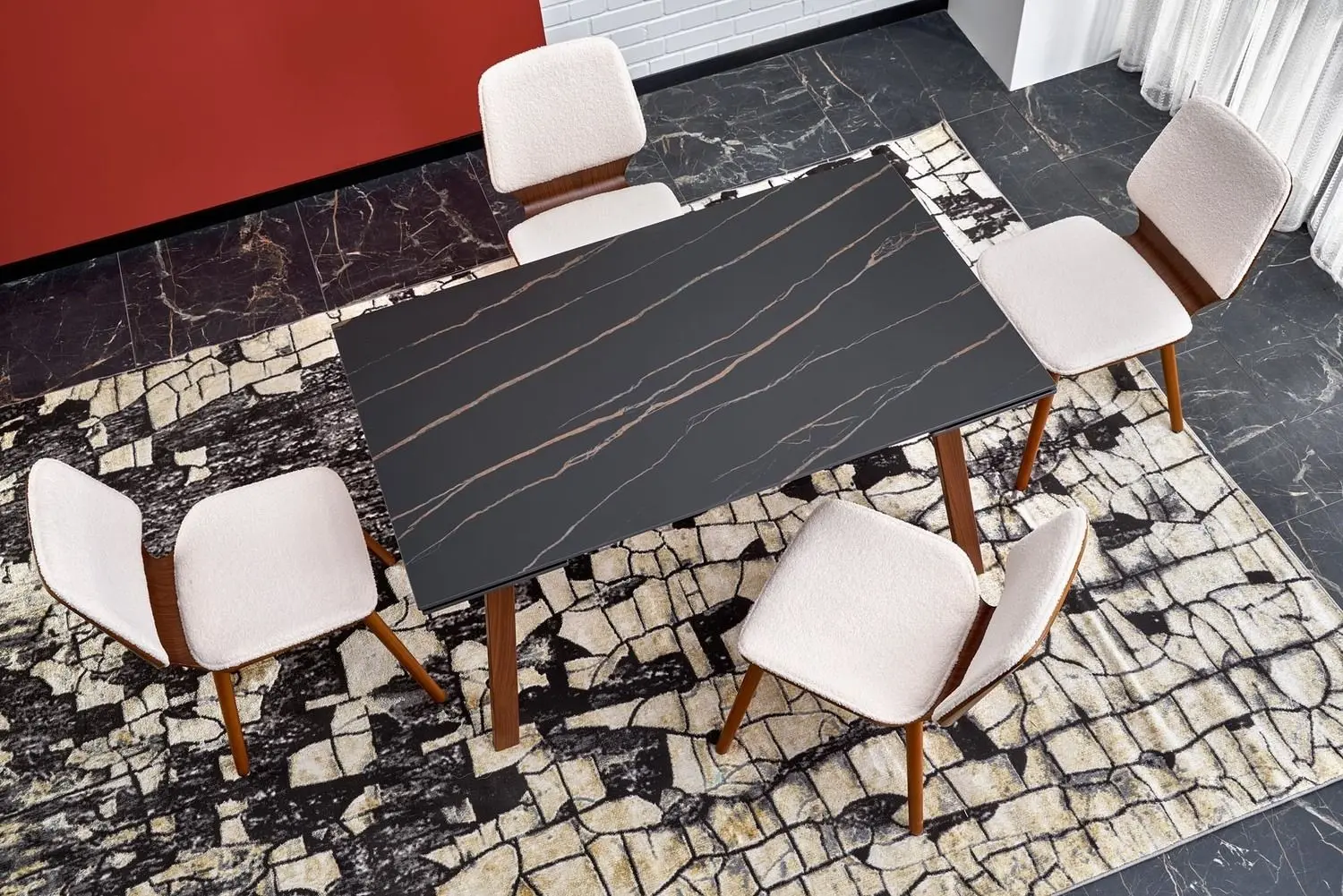 Masa extensibila Halmar Lozano (Black Marble/Walnut)