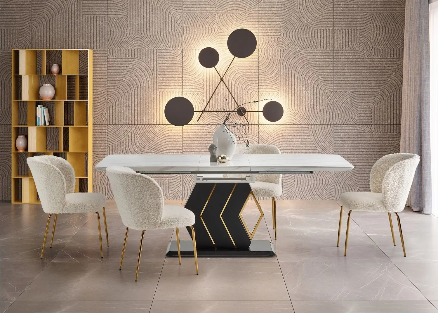 Masa extensibila Halmar Vincezo (White Marble/Black/Gold)