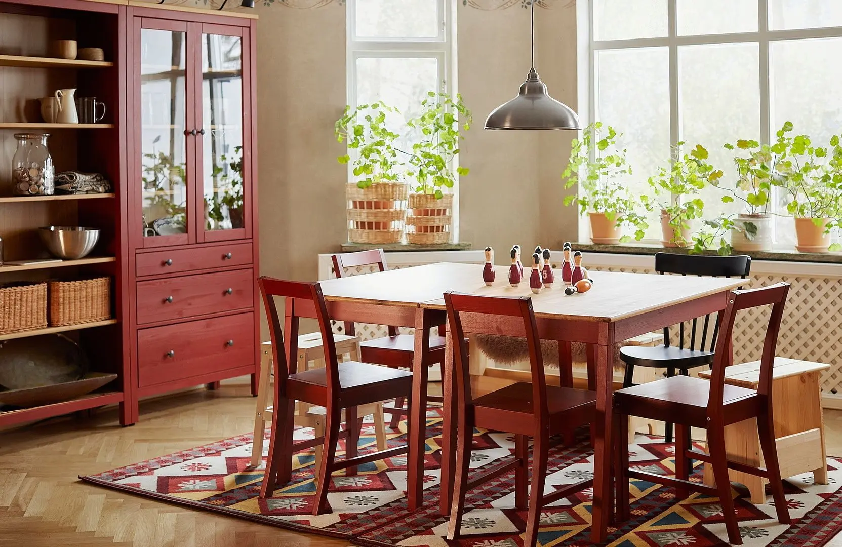 Masa Ikea Pinntorp 65x65 (Maro Deschis Vopsit/Vopsit Rosu)