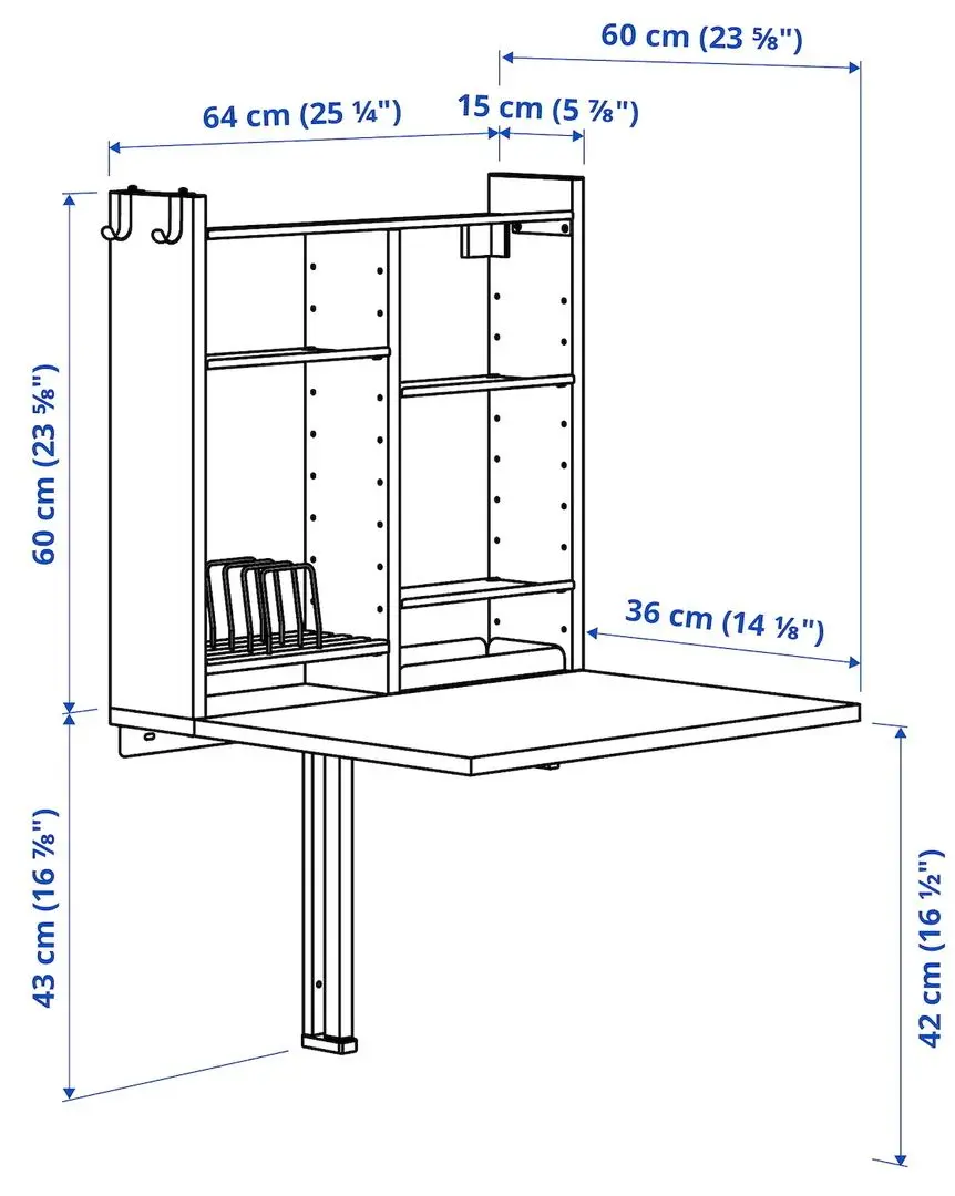 Masa rabatabila de perete Ikea Norberg cu depozitare 64x60 (Alb)