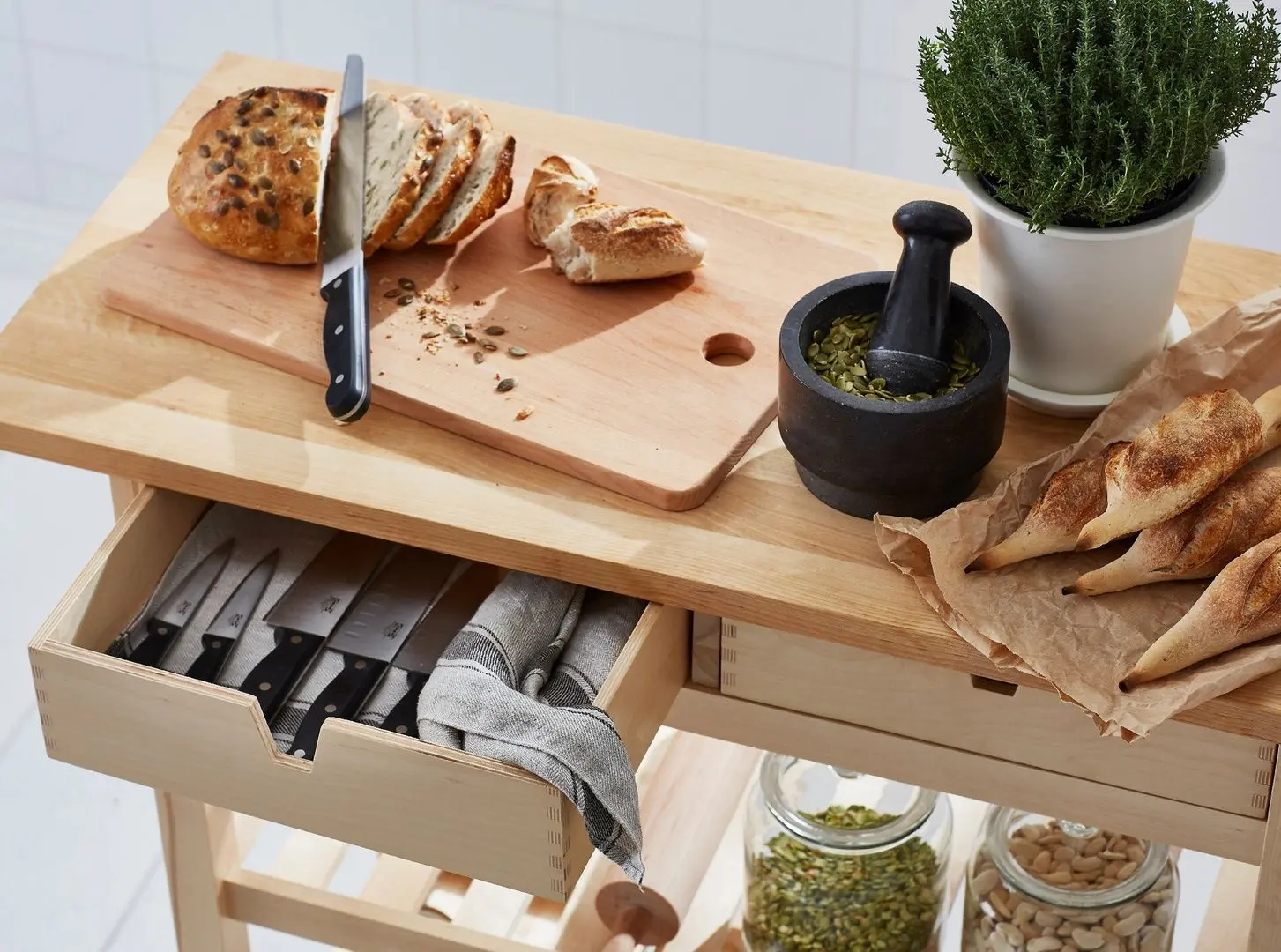 Masa de servit Ikea Forhoja 100x43 (Mesteacan)