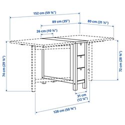 Стол складной Ikea Norden 26/89/152x80см (Белый) Thumb