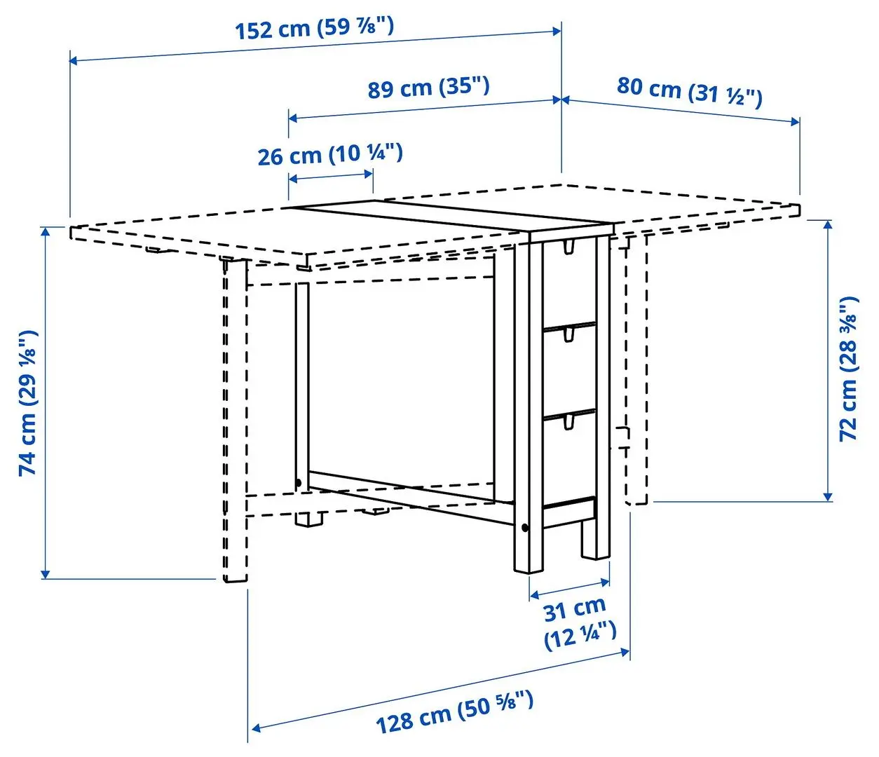 Стол складной Ikea Norden 26/89/152x80см (Белый)