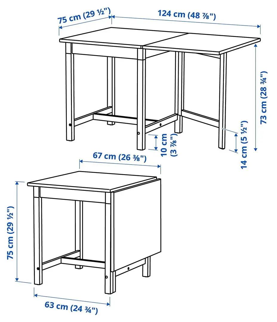 Masă pliabila Ikea Pinntorp 67/124x75cm (Maro deschis/Alb)