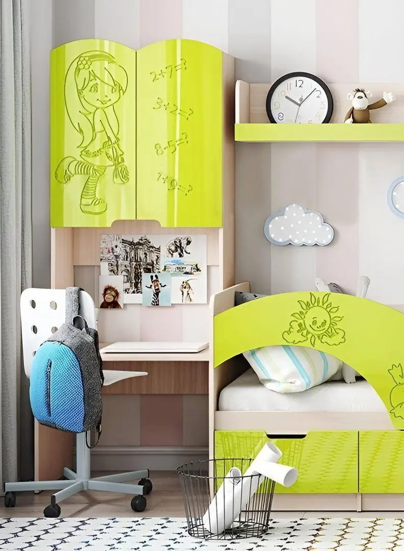 Masa pentru birou Миф Yunior 3 Mult (Bleached Oak/Lime Metallic)