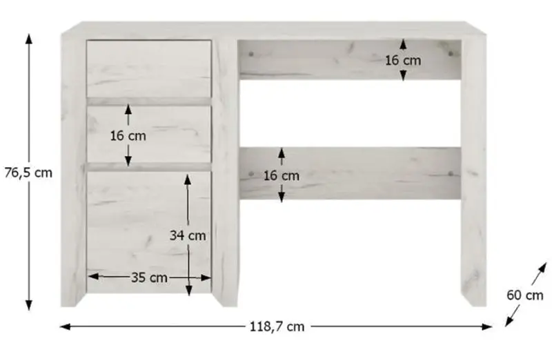 Masa de birou Tempo Kondela Angel Typ 80 (White Craft)