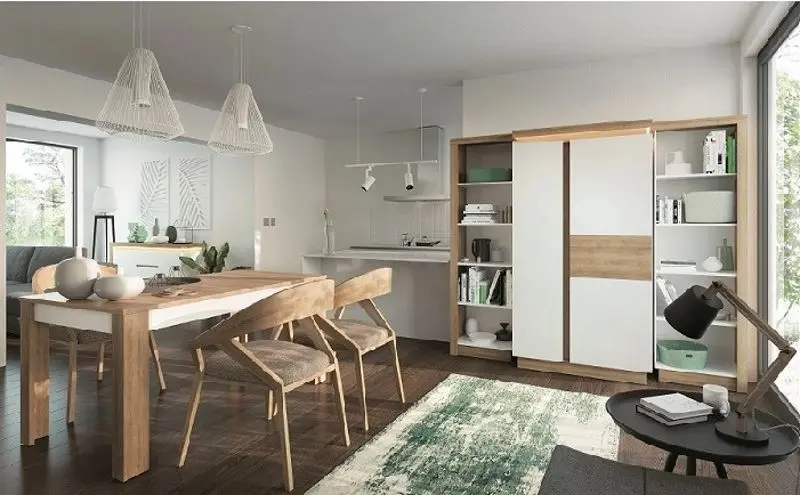 Стол раскладной Tempo Kondela Leonardo LYOT03 (Riviera Oak/White Extra High Gloss)