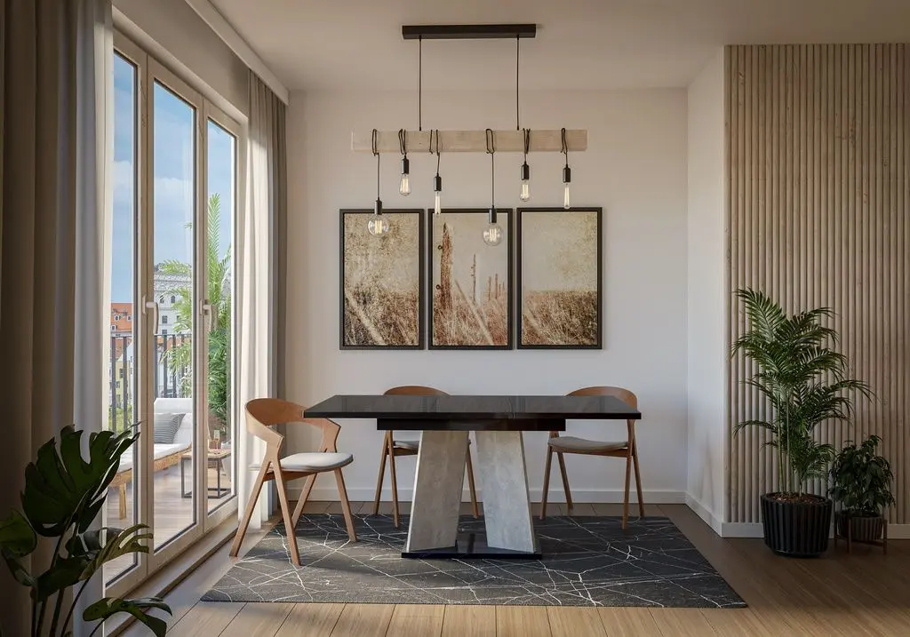 Masa extensibila Prospero Mufo (Black Gloss/Stone)