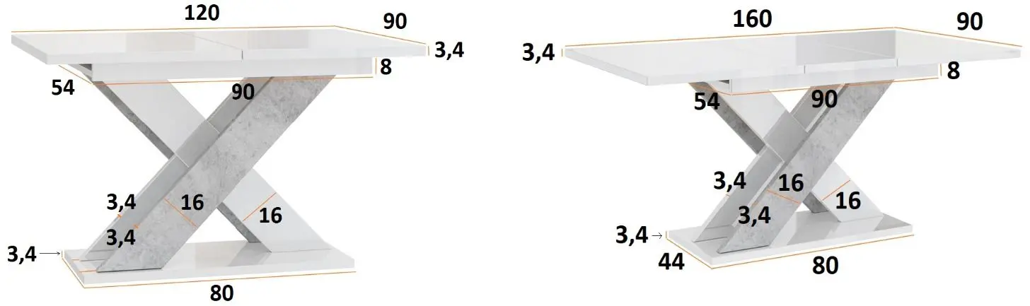 Стол раскладной Prospero Xao 160 (White Gloss/Concrete)