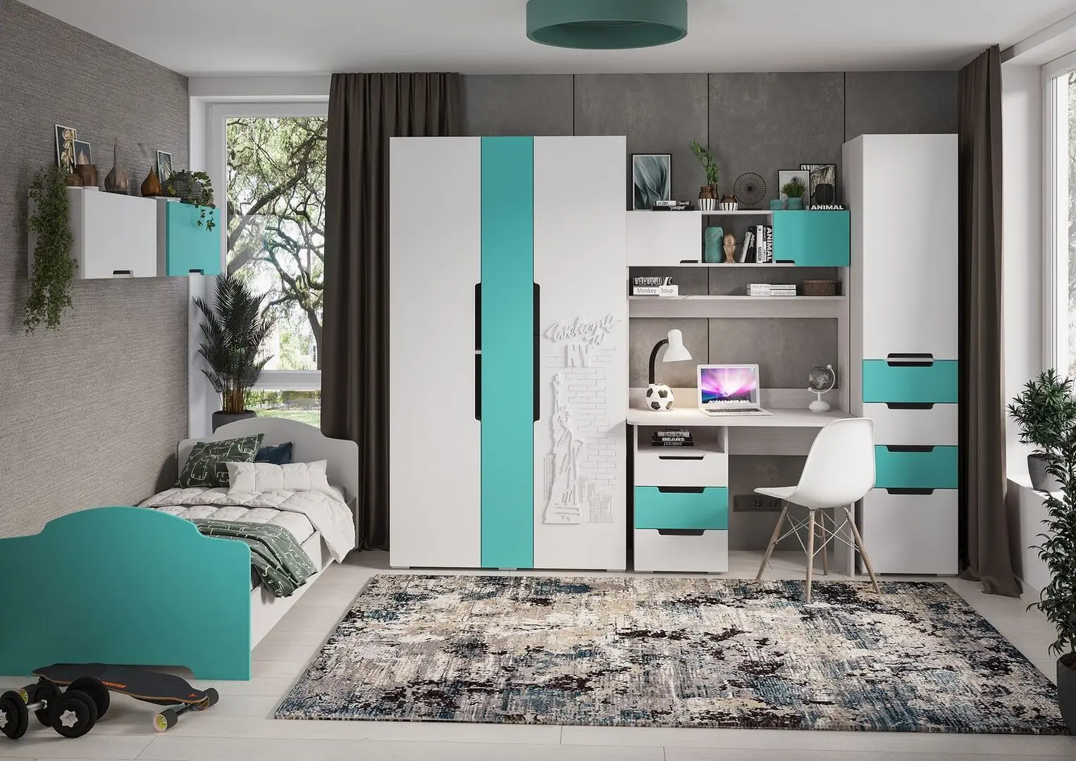 Masa de birou Стендмебель Mia СТ 051 (Oak Anchor Light/Turquoise Metallic/White Metallic)