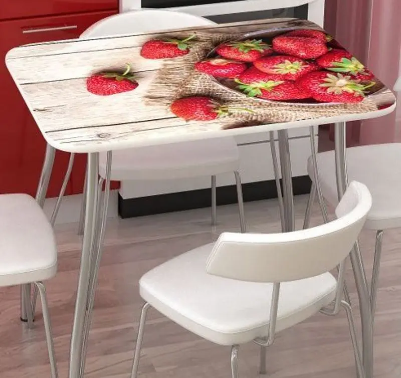 Masa Стендмебель Klubnika 800х600х750 White/Chrome (cu imprimare foto)