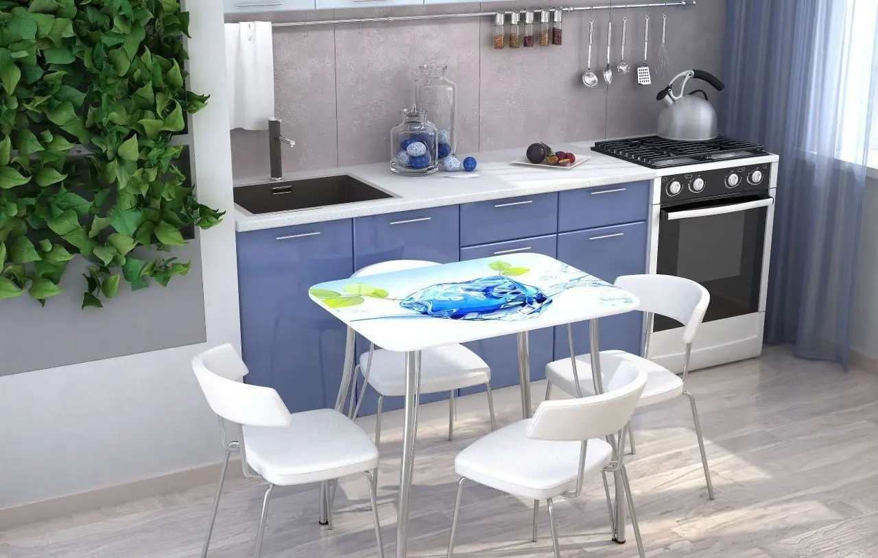 Стол Стендмебель Лед 800х600х750 White/Chrome (с фотопечатью)