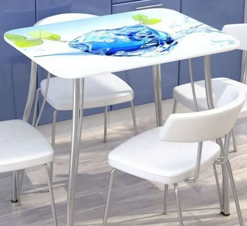 Стол Стендмебель Лед 800х600х750 White/Chrome (с фотопечатью)