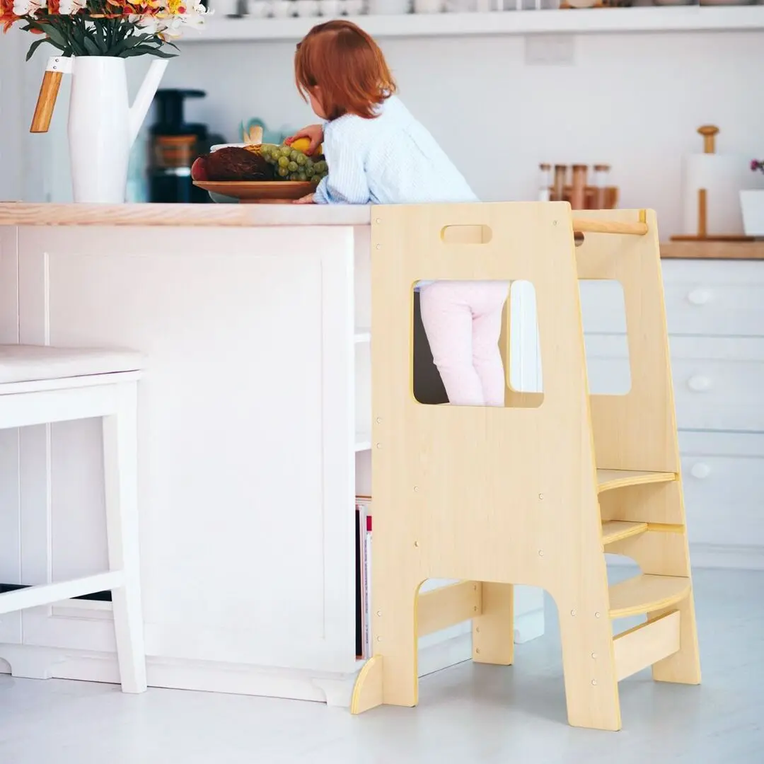 Tabureta-scara pentru copii Costway HY10190NA (Natural)