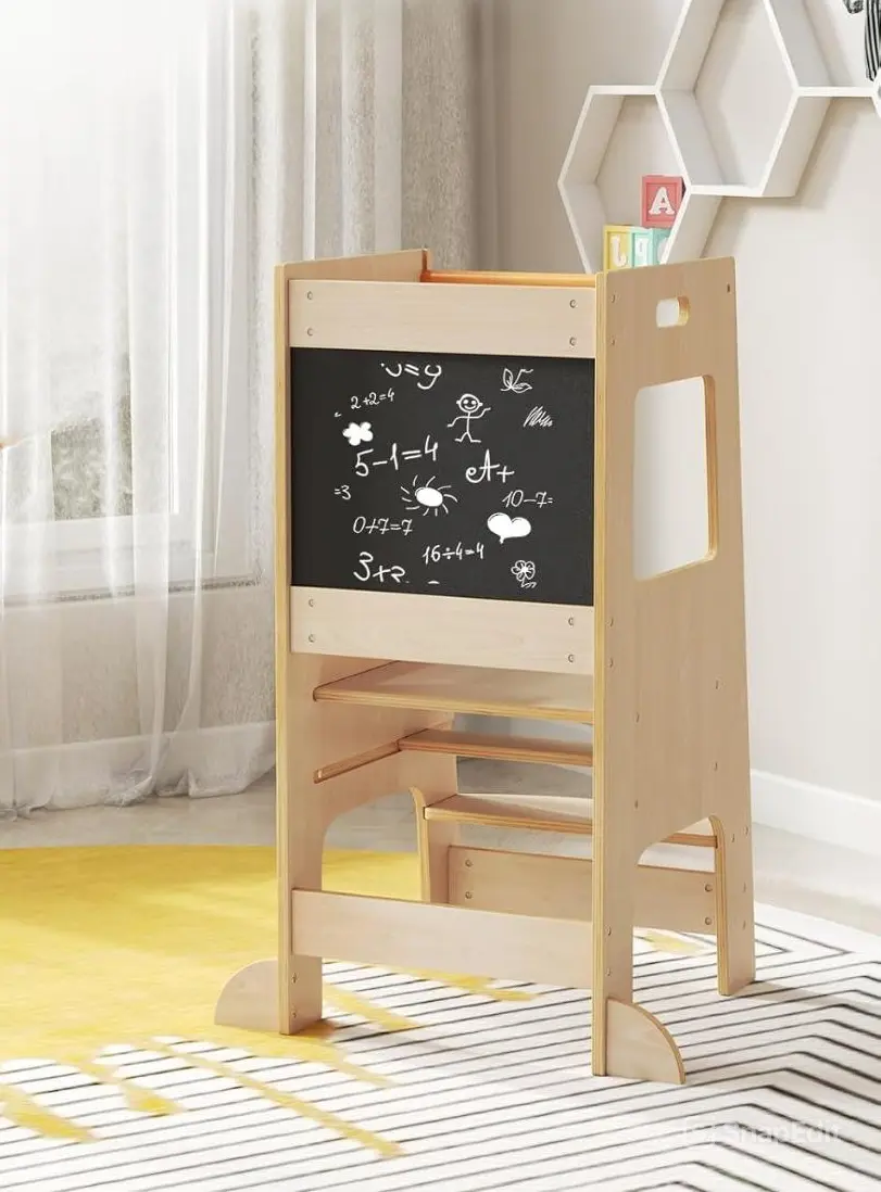 Tabureta-scara pentru copii Costway HY10190NA (Natural)