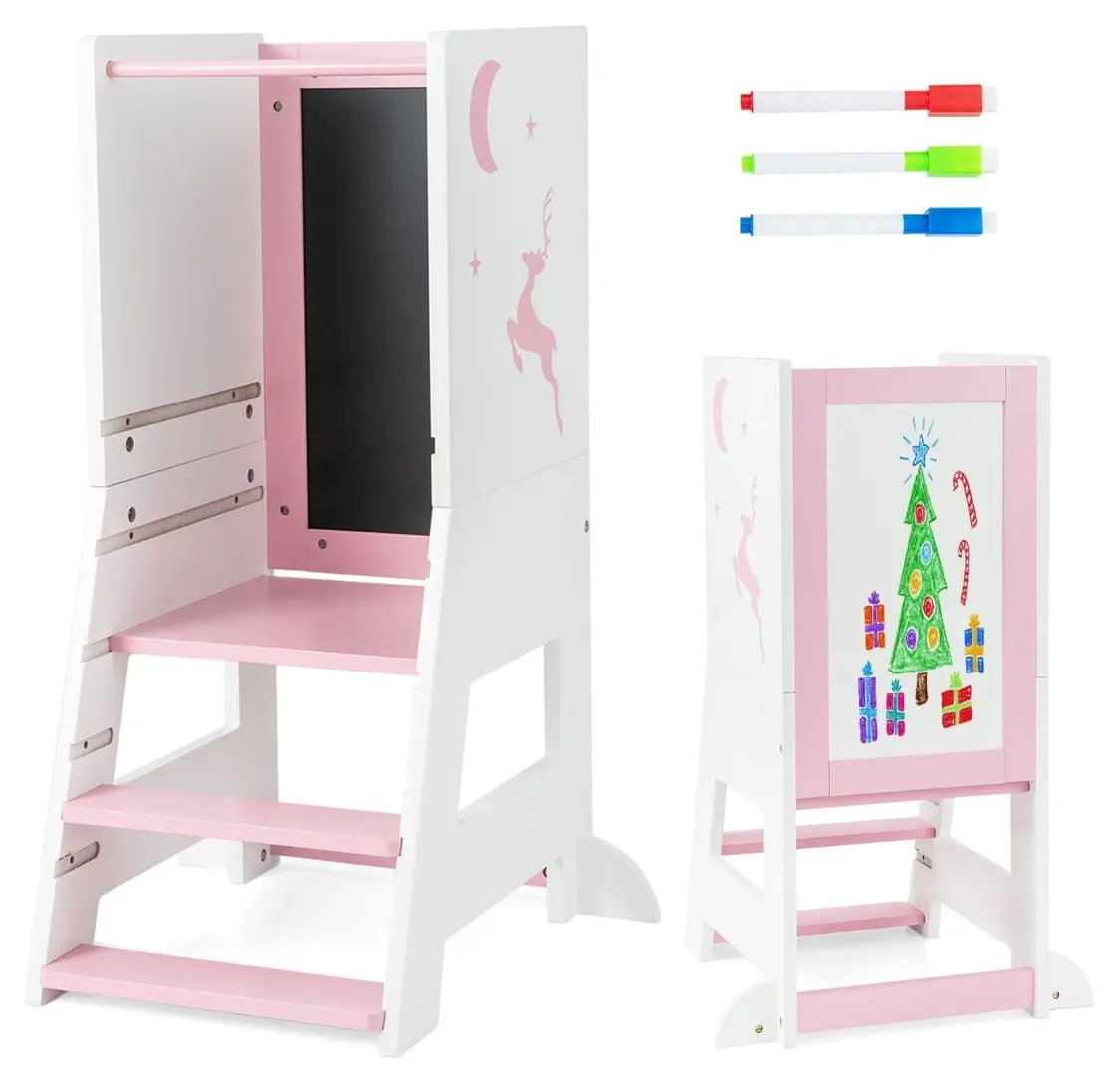 Tabureta-scara pentru copii Costway HY10196PI (White/Pink)